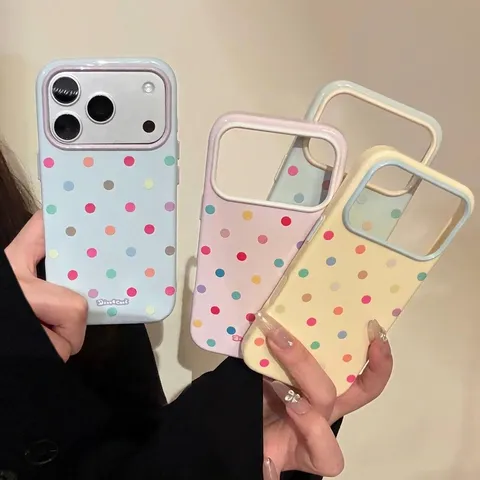 Custodia per Telefono Dopamine Contrast Polka Dot per iPhone 18 17 16 15 Pro Max TPU Morbido Anti-Caduta Cover Dipinta Macaron