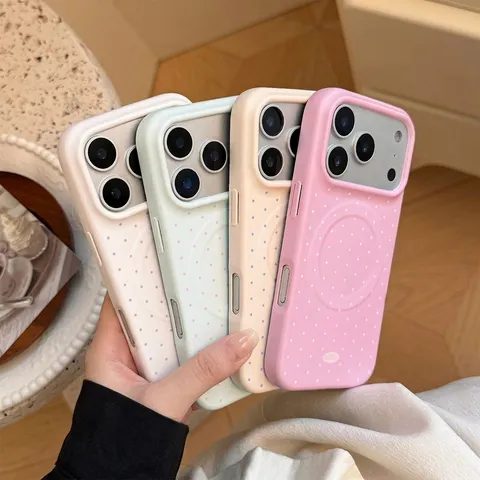 Coque de Téléphone Magnétique Pour iPhone Style Ins Coréen À Pois Film Coque Souple Mate Anti-chute Pour Chargement MagSafe