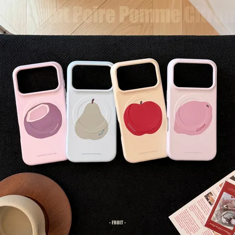 Coque de Téléphone Magnétique aux Fruits d'Été pour iPhone 18 17 16 15 Pro Max Housse de Protection Antichoc en Film Souple Motif Artistique Pomme Poire Citron Noix de Coco