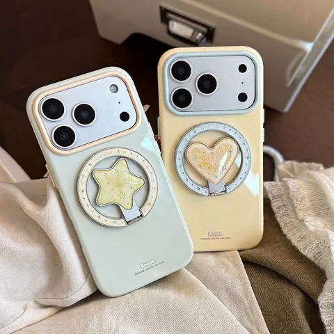 Étui de Téléphone Magnétique d'Été pour iPhone 18 17 16 15 Pro Max avec Support Rotatif Cœur Étoile Fruit Coque en TPU Souple
