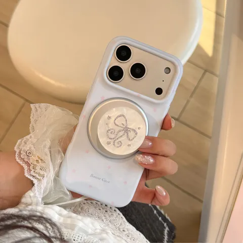 Magnetische Parelmoer Strik Telefoonhoesje Voor iPhone 18 17 16 15 Pro Max Sterrenpatroon Glitter Standaard Zachte TPU Beschermhoes
