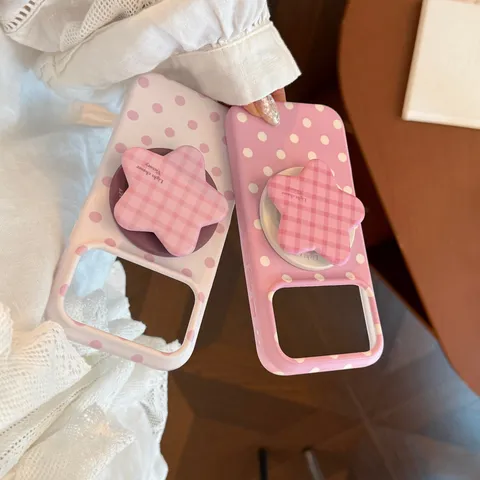 Coque de Téléphone Magnétique à Pois Pour iPhone 16 17 18 Pro Max Housse Antichoc Avec Support Étoile à Carreaux Pour Femmes Filles