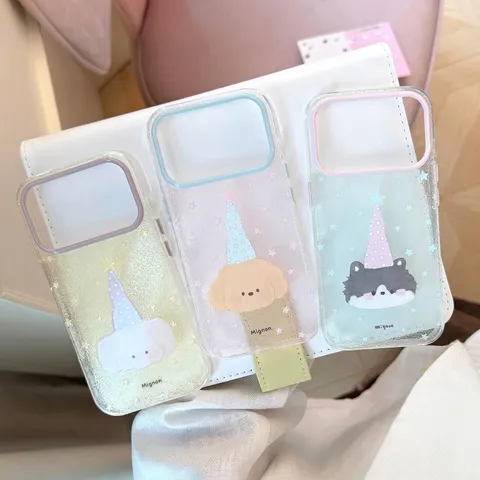 Coque de Téléphone Souple en TPU à Paillettes avec Chapeau Étoile et Animaux Mignons pour iPhone 18 17 16 15 Pro Max Plus