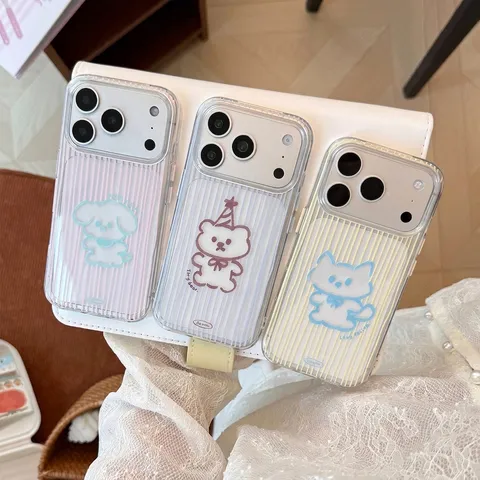 Transparent TPU Striped Cartoon Animal Phone Case For iPhone 18 17 16 15 14 13 Pro Max Shockproof Soft Protective Cover