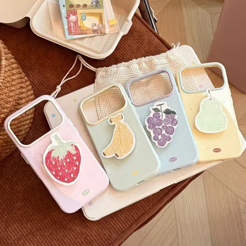 Coque de Téléphone Support de Fruit Style Summer Ins pour iPhone 18 17 16 Pro Max TPU Souple Peinte à la Main Support Fraise