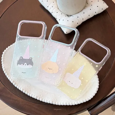 Coque de Téléphone Souple en TPU à Paillettes avec Chapeau Étoile et Animaux Mignons pour iPhone 18 17 16 15 Pro Max Plus