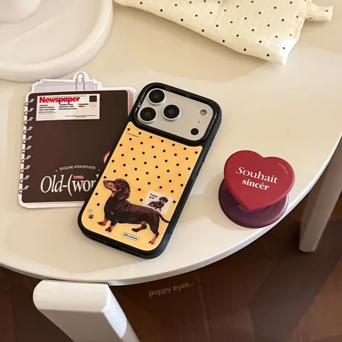 Coque de Téléphone Teckel Dessin Animé Tendance pour iPhone 18 17 16 15 14 Pro Max Support Magnétique Cœur Pois PC Rigide Antichoc