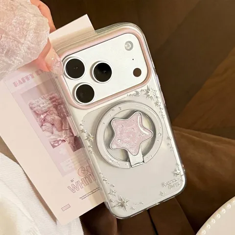 Coque de Téléphone Magnétique Étoile pour iPhone 17 16 15 14 Pro Max Coque Transparente à Paillettes avec Support de Bague Cadeau Fille
