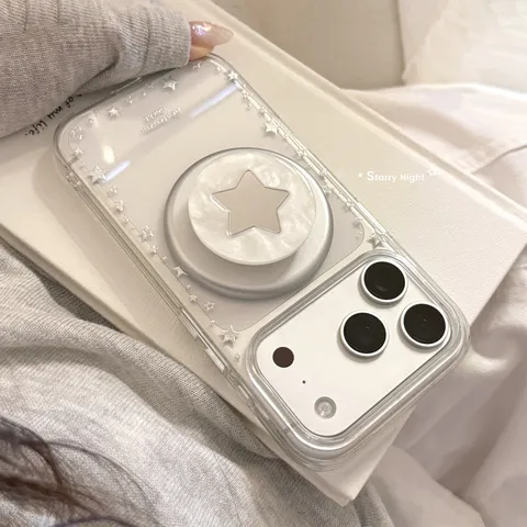 Luxe Vergulde Zilveren Ster Magnetische Transparante TPU Telefoonhoes Voor iPhone 18 17 16 15 Pro Max Met Parelmoer Standaard