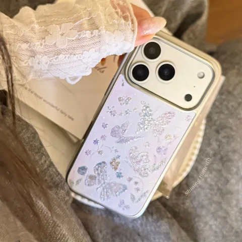Luxury Electroplated Butterfly Phone Case Oil Painting Glitter Protective Smartphone Shell PC Hard Back Cover High Esthetic
