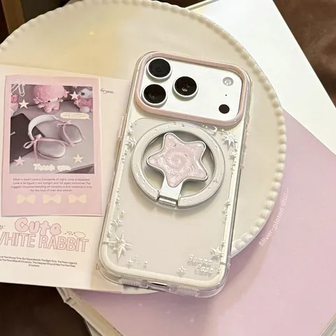 Coque de Téléphone Magnétique Étoile pour iPhone 17 16 15 14 Pro Max Coque Transparente à Paillettes avec Support de Bague Cadeau Fille