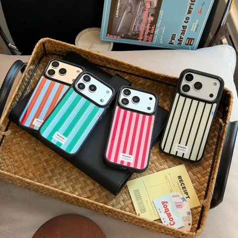 Coque de Téléphone en PC Rigide Antichoc à Rayures Rétro Américain Contraste de Couleurs Étui de Protection pour iPhone 18 17 16 Pro Max Plus