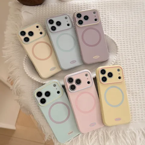 Coque de Téléphone Couleur Contrastée Compatible MagSafe pour iPhone 17 16 15 14 13 12 Pro Max Anti-choc en TPU Souple Style Coréen Femme