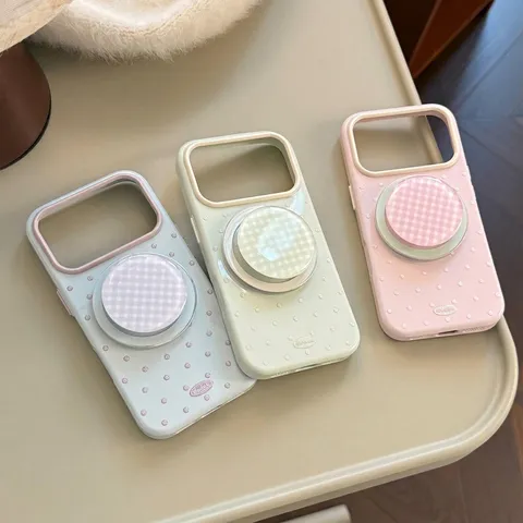 Coque de Téléphone Magnétique Compatible pour IP 16 17 18 Pro Max Paillettes Pois Peint TPU Antichoc Avec Support Pliable