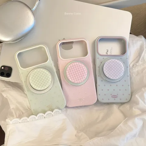 Coque de Téléphone Magnétique Compatible pour IP 16 17 18 Pro Max Paillettes Pois Peint TPU Antichoc Avec Support Pliable