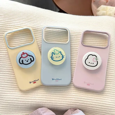 Style Ins Mignon Dessin Animé Animal Béquille Coque De Téléphone Souple TPU Peint Étui Pour iPhone 18 17 16 15 14 Pro Max Plus