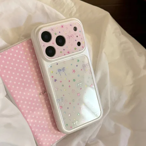 Fresh TPU PC Cute Bowknot Star Pattern Shockproof Phone Case For iPhone Korean Gradient Laser Gilding Cover Skin Protective Shell