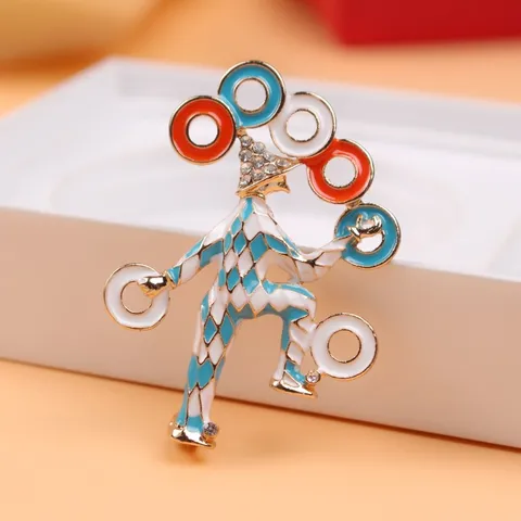 Broche Clown Série Cirque Vintage Huile d'Émail Strass Incrusté Boucle de Foulard Alliage Figurine de Jongleur Bijoux Cadeau
