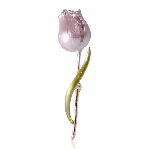 Elegant Alloy Tulip Brooch For Women Korean Style Enamel Floral Pin Rhinestone Inlaid Dress Accessories Clothing Jewelry Gift