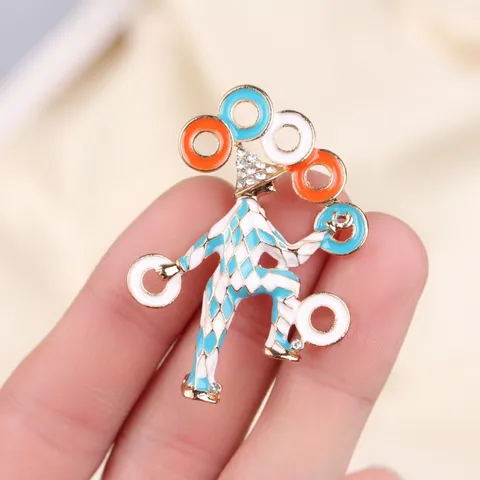 Broche Clown Série Cirque Vintage Huile d'Émail Strass Incrusté Boucle de Foulard Alliage Figurine de Jongleur Bijoux Cadeau