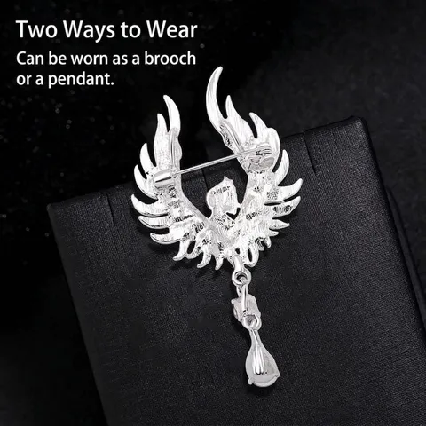 Broche de Ala de Ángel de Lujo Para Mujer Tono Dorado Plateado Diamante de Imitación Azul Pin de Solapa Doble Uso Joyería