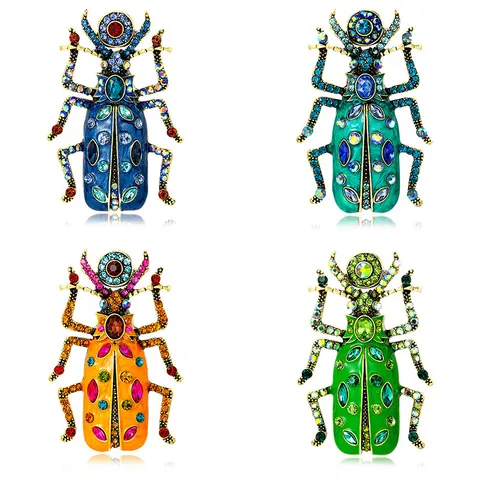 Vintage Colorful Rhinestone Beetle Brooch Alloy Insect Pin For Women Fashion Animal Breastpin Apparel Jewelry Accessories Gift