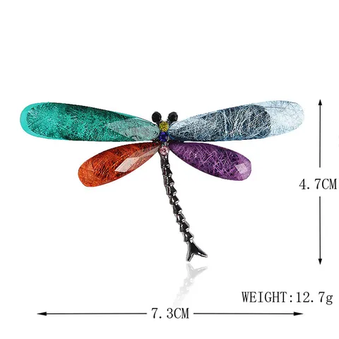 Elegant Alloy Acrylic Resin Dragonfly Brooch Pin For Women Brushed Wings Rhinestone Inlaid Fashion Simple Jewelry Gift