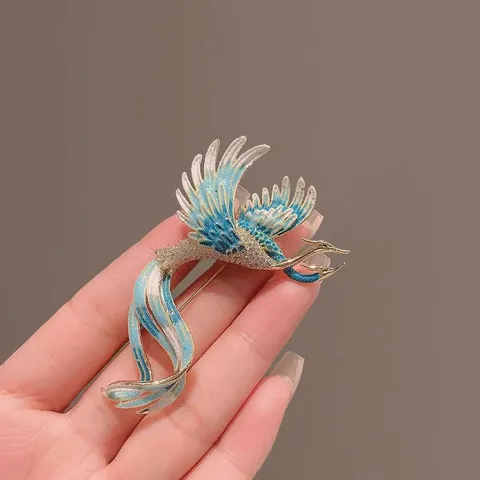 Chinese Style Phoenix Brooch For Women Luxury Elegant Alloy Rhinestone Enamel Corsage Coat Cardigan Pin Jewelry Gift