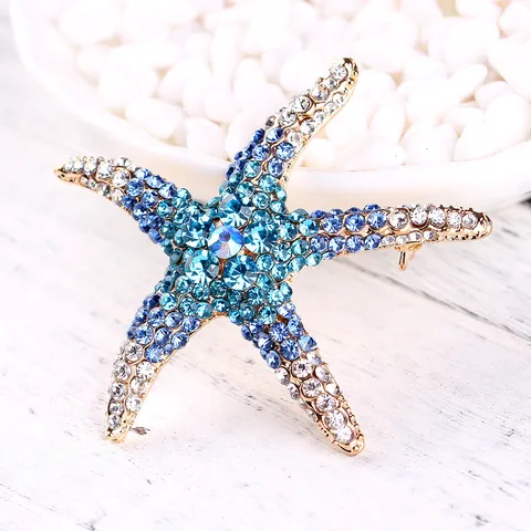 Koreaanse Stijl Mode Zeester Speld Voor Vrouwen Volledige Strass Zee Ster Corsage Ingelegde Legering Marine Sieraden Cadeau