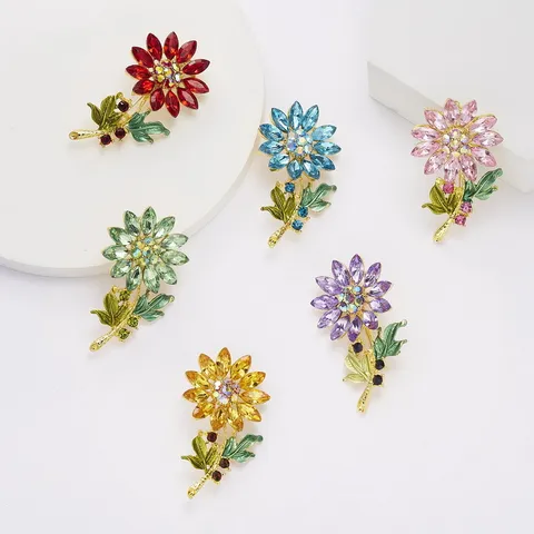 Sonnenblume Strass Brosche Legierung Blume Pflanze Pin Kristall Blumen Brustnadel Für Damen Herren Bekleidung Accessoires Mode Schmuck