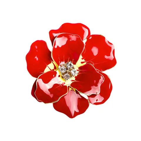 Vintage Alloy Enamel Rose Flower Brooch For Women Red Blue Peony Shape Rhinestone Inlaid Wedding Bride Banquet Clothing Accessory