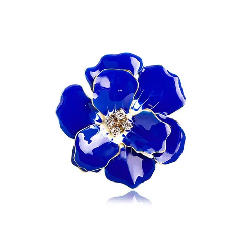 Vintage Alloy Enamel Rose Flower Brooch For Women Red Blue Peony Shape Rhinestone Inlaid Wedding Bride Banquet Clothing Accessory