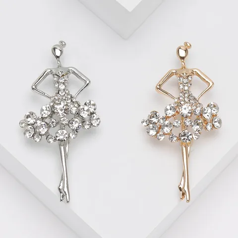 Elegante Spilla in Strass a Forma di Ragazza di Balla in Lega Intarsiata Ballerina Pin per Donna Accessori Moda Regalo Gioielli