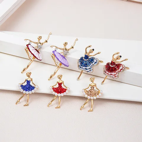 Creative Ballet Girl Brooch Alloy Drip Oil Dancing Girl Pin With Rhinestone Artificial Pearl Elegant Fashion Jewelry Corsage