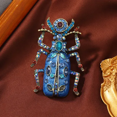 Vintage Enamel Scarab Beetle Brooch Pin For Women Men Retro Alloy Rhinestone Insect Breastpin Fashion Jewelry Accessory Gift