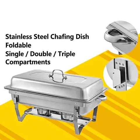 Stainless Steel Folding Chafing Dish Buffet Server For Hotel Breakfast Food Warmer With Lid And Fuel Holder Gold Silver Finish Buffet Pan