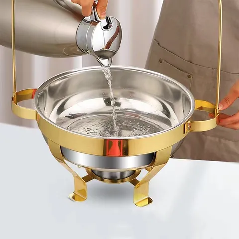 Stainless Steel Round Chafing Dish With Lid Alcohol Heating Catering Buffet Food Warmer Rotating Hanging Pot Hotel Restaurant Service Server