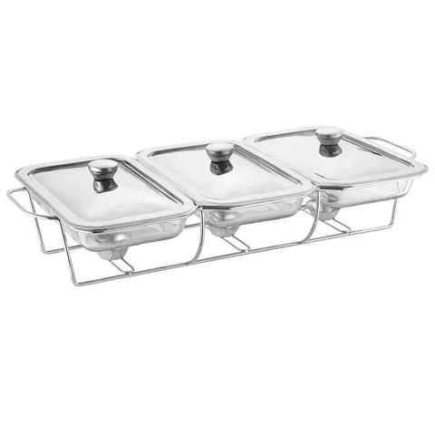 Glass Chafing Dish Triple Buffet Warmer with Lid Stainless Steel Heat Resistant Food Server for Catering Hotel Party