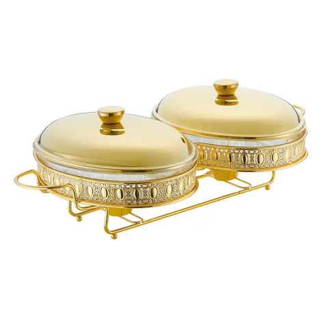 Chafing Dish In Vetro Resistente Al Calore Scaldavivande Per Buffet Fornello Con Supporto In Metallo Coperchio Per Catering Festa Banchetto