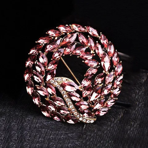 Elegante Brosche Im Koreanischen Stil Geometrischer Kreis Für Damen Legierung Strass Kristall Blumenkranz Anstecknadel Für Hochzeit Party Mode Accessoire