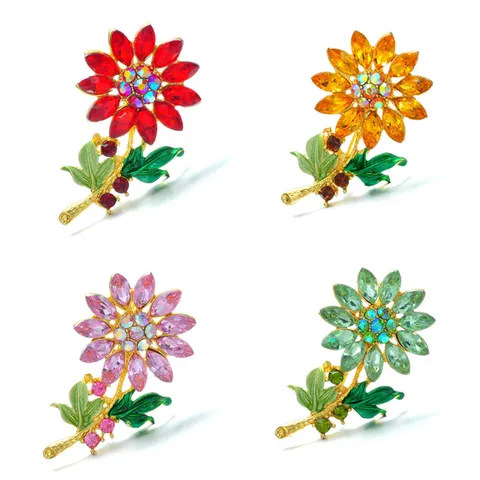 Sonnenblume Strass Brosche Legierung Blume Pflanze Pin Kristall Blumen Brustnadel Für Damen Herren Bekleidung Accessoires Mode Schmuck