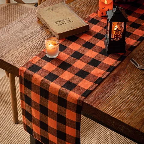 Halloween Orange And Black Buffalo Plaid Table Runner Vintage Plaid Table Runner For Party Dining Table Home Decor