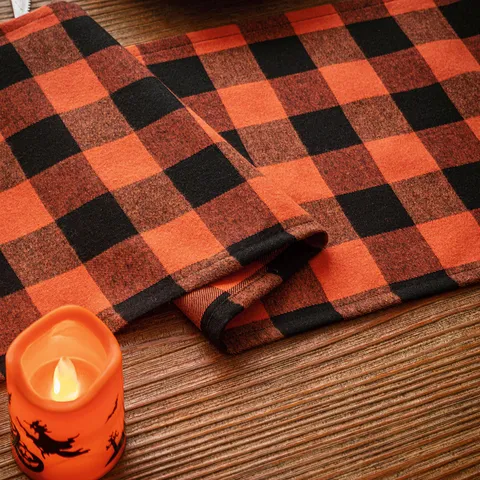 Halloween Orange And Black Buffalo Plaid Table Runner Vintage Plaid Table Runner For Party Dining Table Home Decor