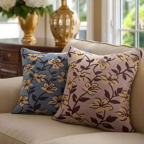 Vintage Jacquard Polyester Cushion Cover Retro Floral Leaves Pattern Decorative Pillow Case For Sofa Home Living Room Decor