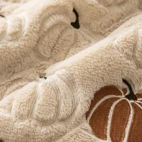 Taie d'Oreiller Brodée Citrouille Mid-Century Peluche Longue Housse de Coussin Canapé Halloween Automne Action de Grâce Sans Noyau