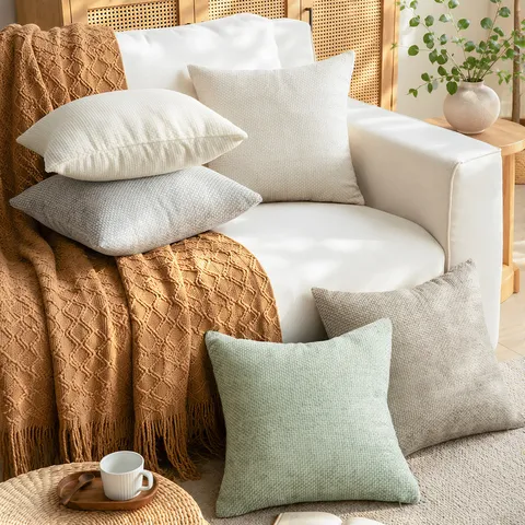 Japanese Minimalist Chenille Sofa Pillowcase Solid Color Decorative Square Cushion Cover For Living Room Bedroom Hotel Decor