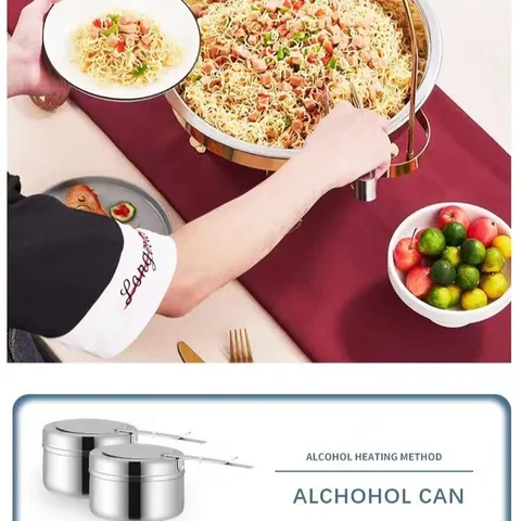 Stainless Steel Round Chafing Dish With Lid Alcohol Heating Catering Buffet Food Warmer Rotating Hanging Pot Hotel Restaurant Service Server