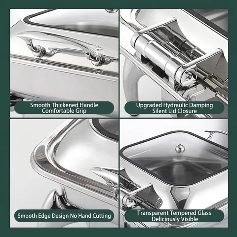 Stainless Steel Hydraulic Chafing Dish With Visual Glass Lid Hotel Buffet Warming Stove Catering Serving Food Warmer