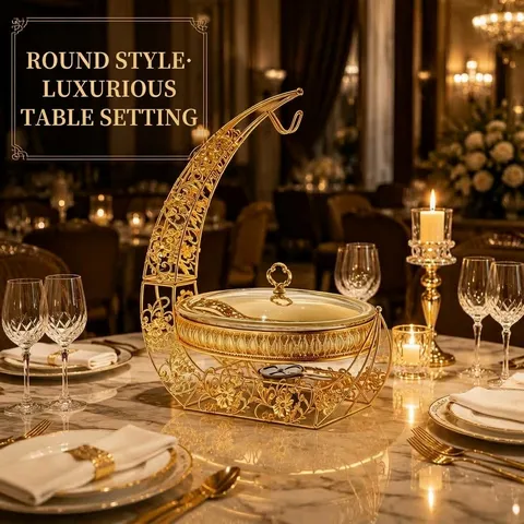 European Gold Double Ear Chafing Dish Stainless Steel Alcohol Heating Buffet Stove For Hotel Restaurant Food Warmer