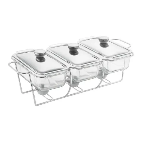 Stainless Steel Heat Resistant Glass Chafing Dish Multi Compartment Buffet Food Warmer Buffet Stove Catering Server